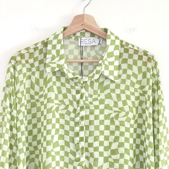 NWT RESA Monica Sheer Chiffon Blouse Long Sleeve Button Down Shirt Hendrix M/L - Picture 8 of 15